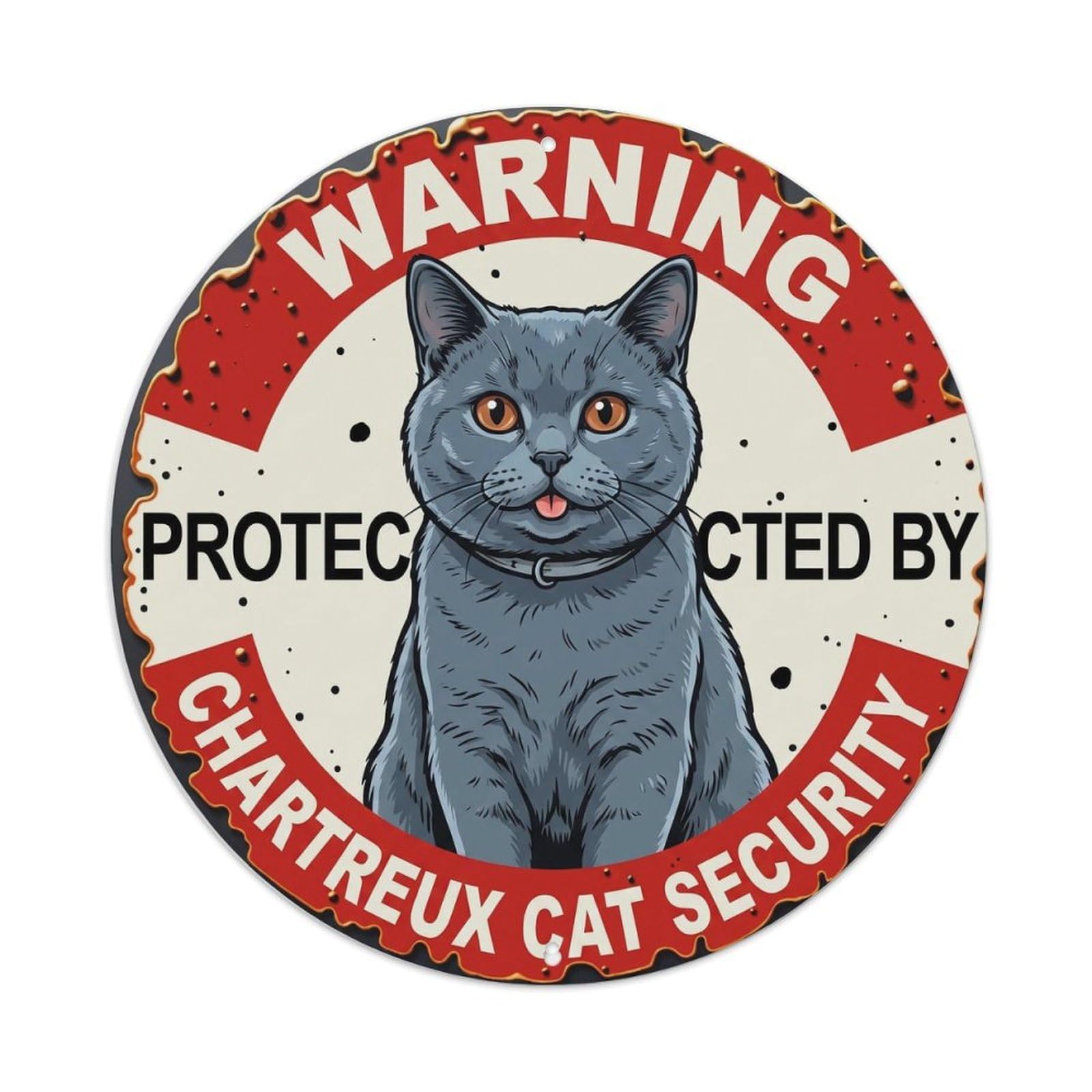 Tgrcjimh Style Metal Tin Sign Warning Protected By Chartreux Cat Security Vintage