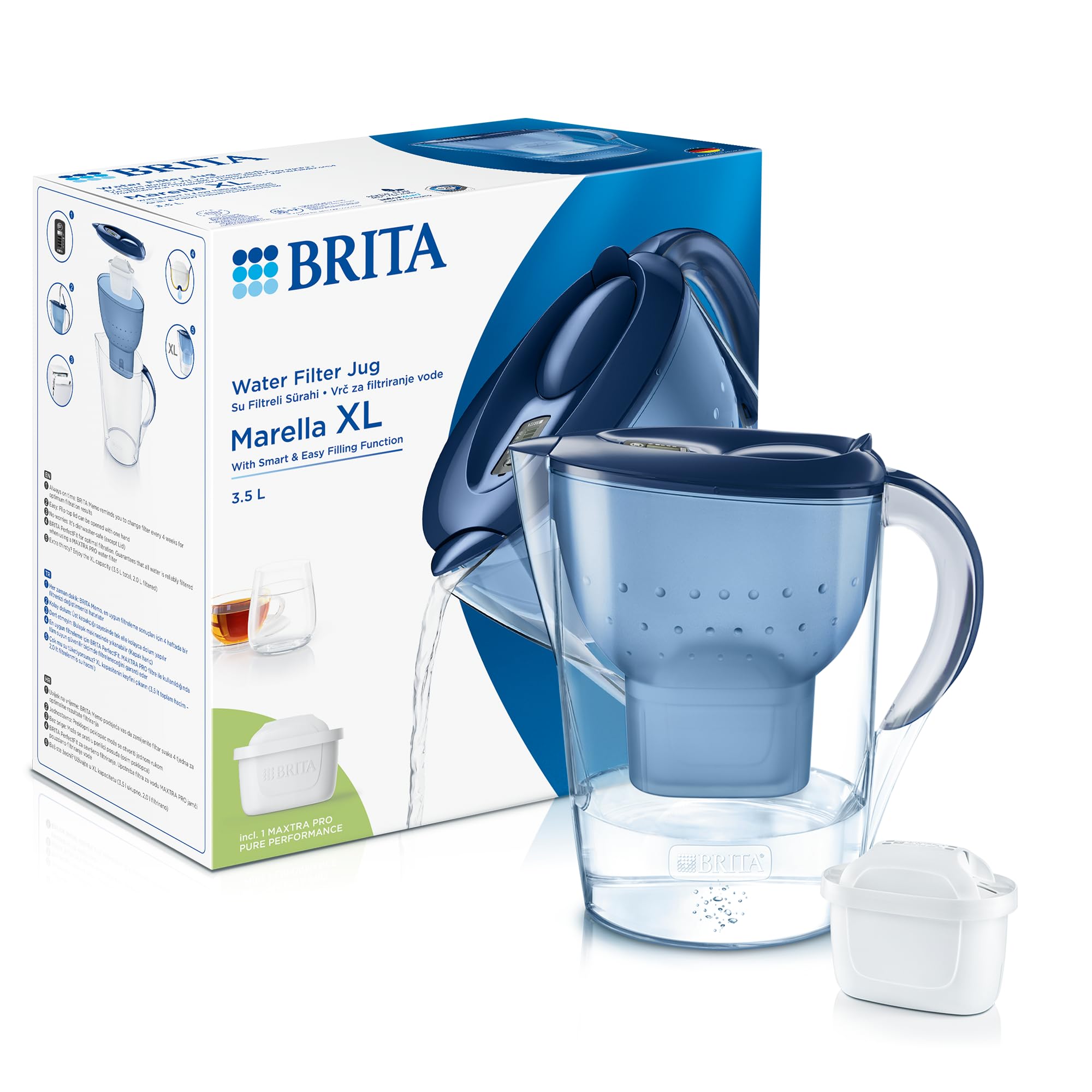 BRITA Water Filter Jug Marella Blue (3.5L) incl. 1 MAXTRA PRO All-in-1 cartridge - large-volume jug with digital LTI & Flip-Lid reduces chlorine, limescale & impurities.-image-16