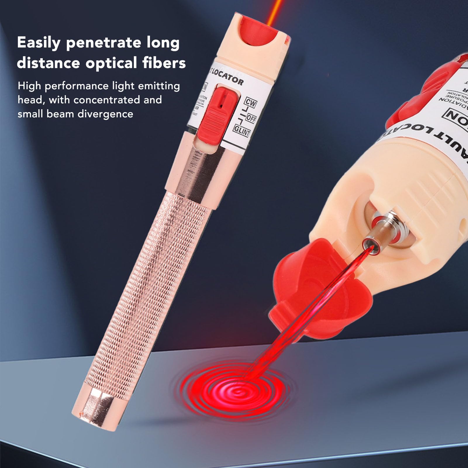 Stylo de Localisation Visuelle des Défauts, Testeur de Câble à Fibre Optique à Lumière Rouge VFL 50 MW 50 Km, Longueur D'onde 650 Nm ± 10 Nm, Détecteur Visuel Universel de