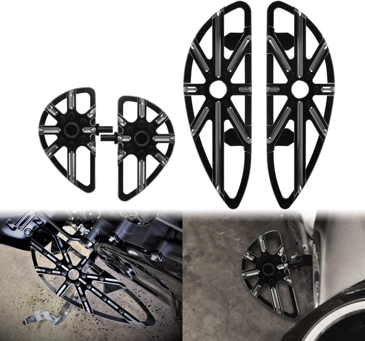 Motorcycle Rider Driver Floorboards Passenger Footboards Kit Fit For Harley Touring Road Glide Street Glide Electra Glide Softail Dyna Trike, Front Rear Foot Pegs Fit For Harley Touring Models Black