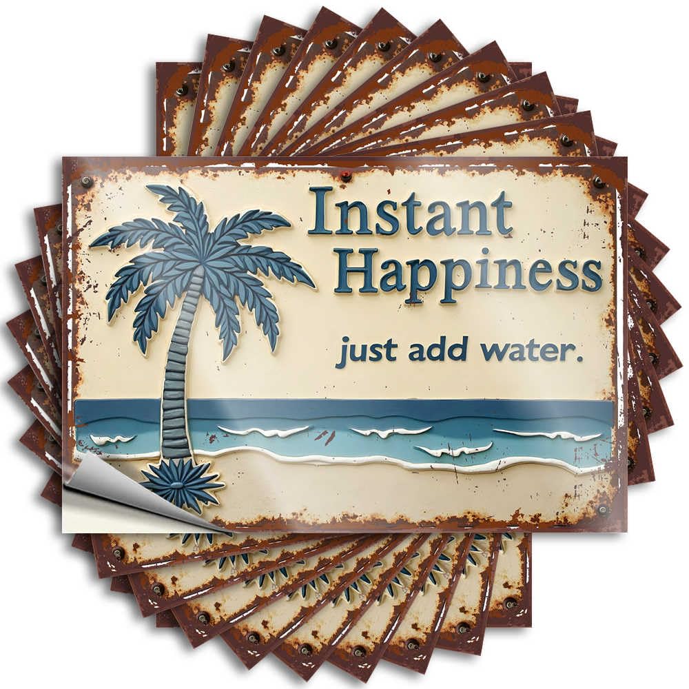 Cottage Core Decorations Tumbler Funny Sticker - Instant Happiness: A Tropical Escape with Palm Trees and Waves Tiny Durable Sticker Easy Apply for Motorcycle Decor(12X18CM)