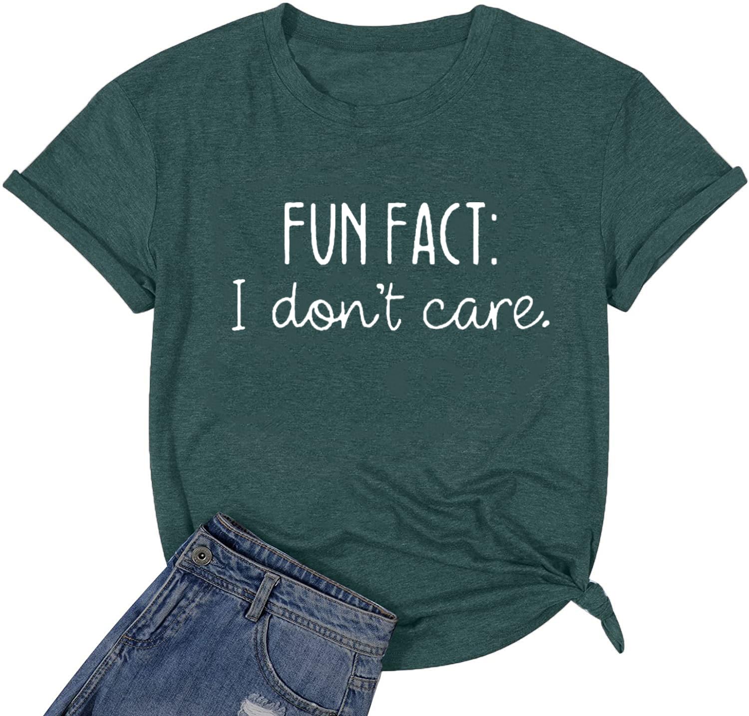 Calvin Fun Fact l Don't Care Letter Print T-Shirt for Women Funny Sayings Graphic Tees