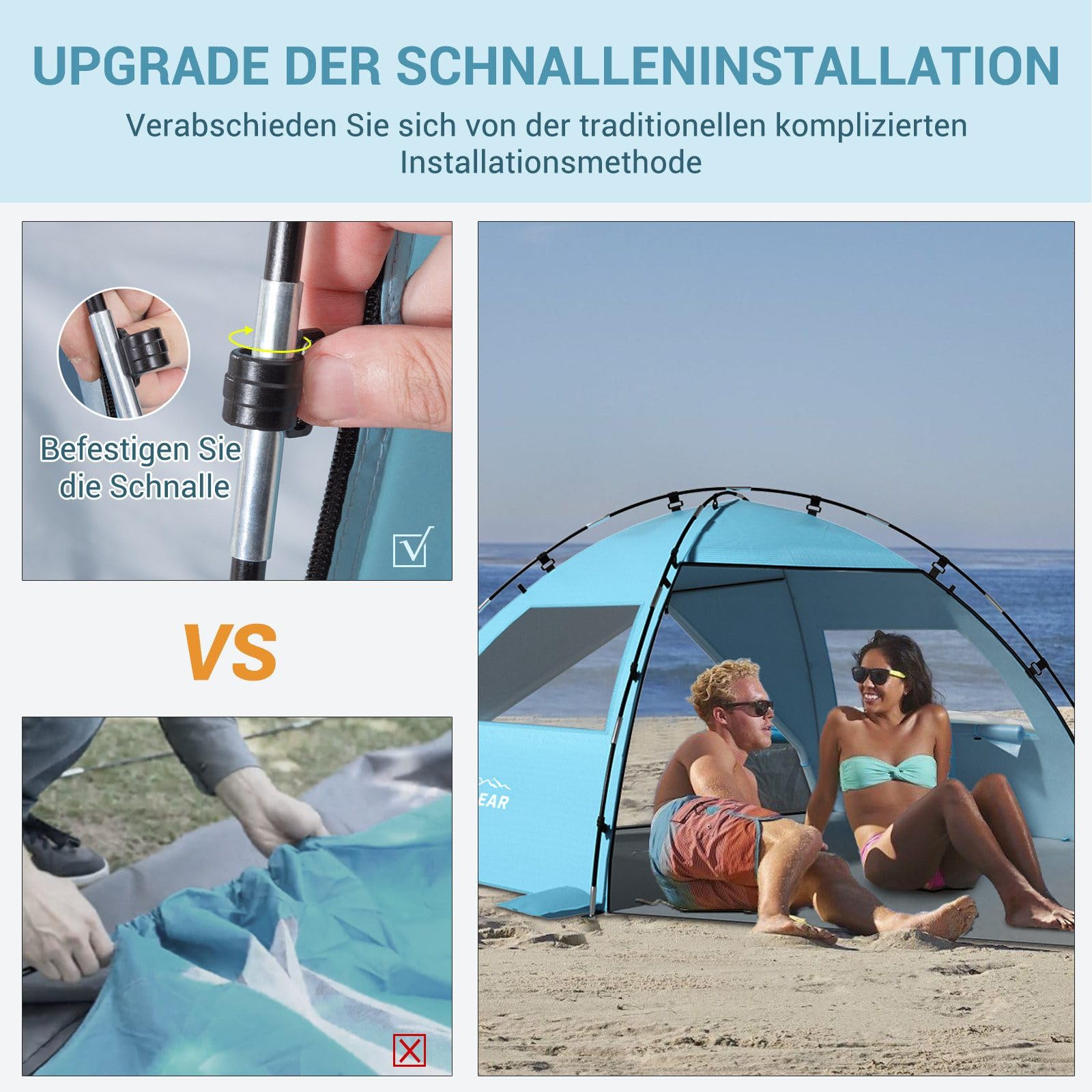 Elegear CumbreX Strandmuschel mit Sonnendach, 4-5 Personen Strandzelt UV Schutz 50+ Einfacher Aufbau, Tragbarer Leichte Strand Zelt mit Doppeltür, Windschutz Sonnenschutz für Strand, Garten, Fischen