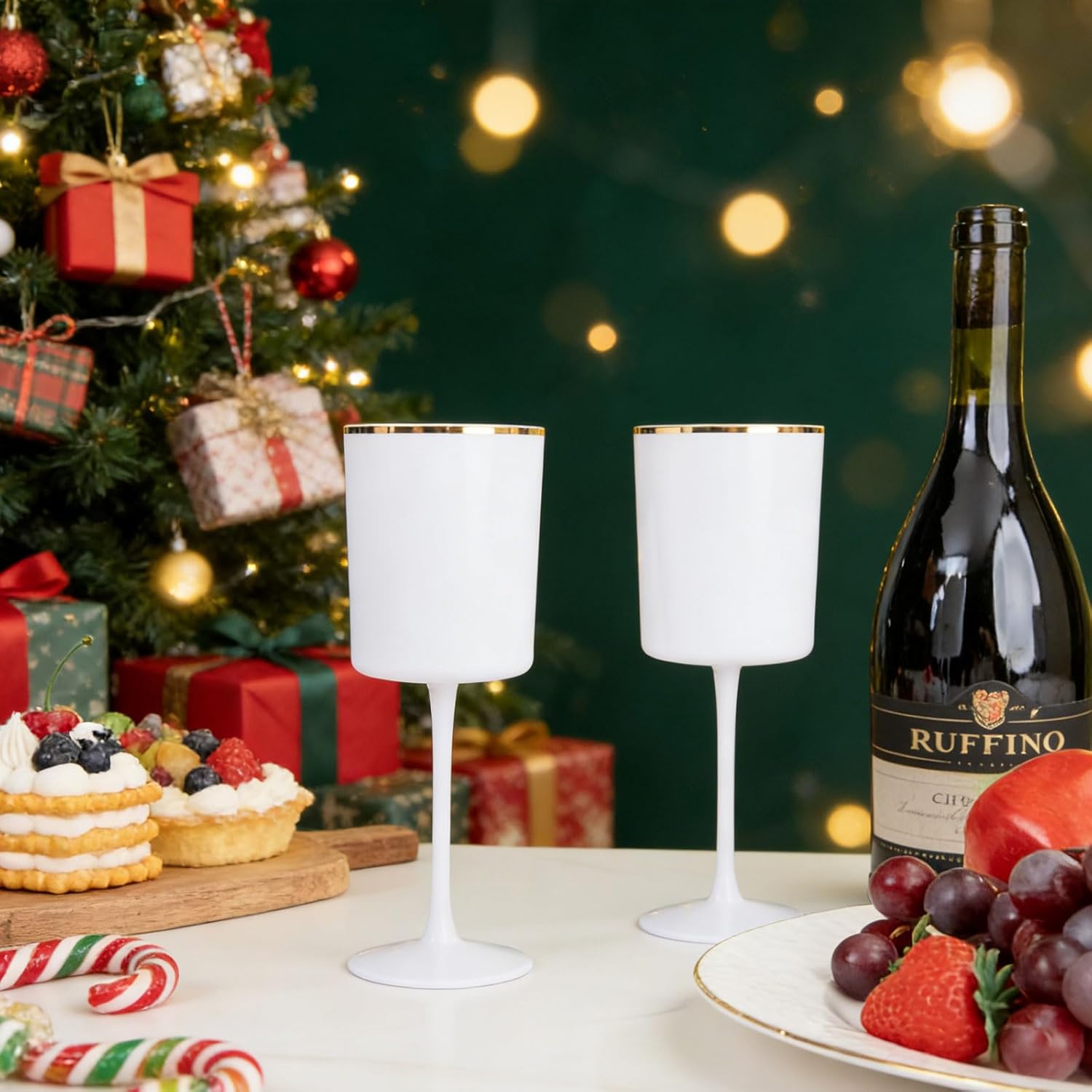 Ciaell 12 Pack White Plastic Wine Glasses with Stem - 10 Oz White and Gold Disposable Wine Glasses for Parties & Christmas & Weddings & Poolside & Toasting & Outdoors - Image 4