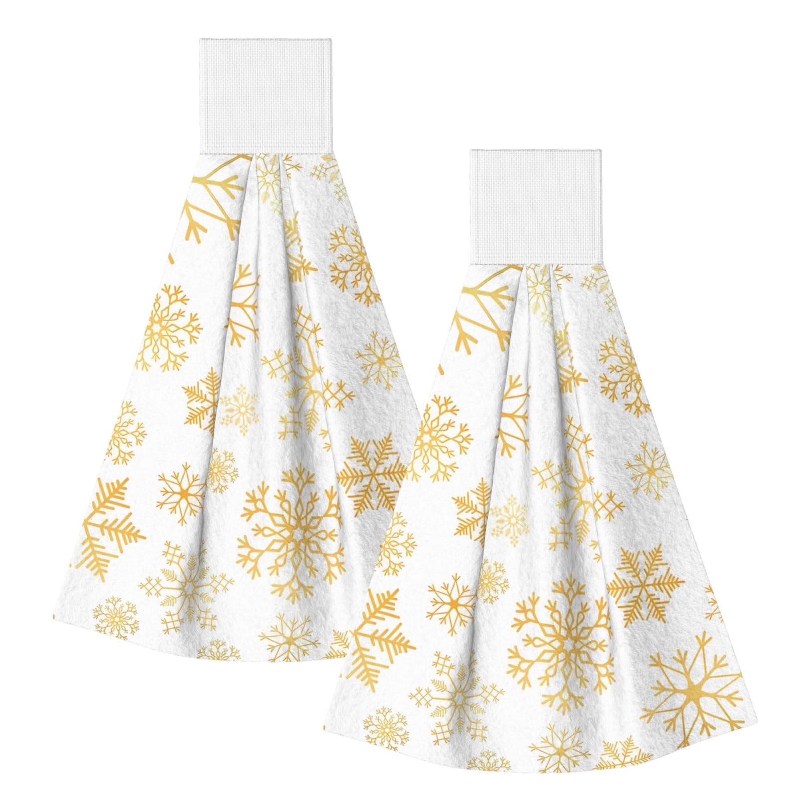 DOPKLNA Gold Snowflake Christmas Xmas White, 2 Pcs Hanging Coral Fiber Hand Towels for Bathroom, Absorbent Kitchen Towels