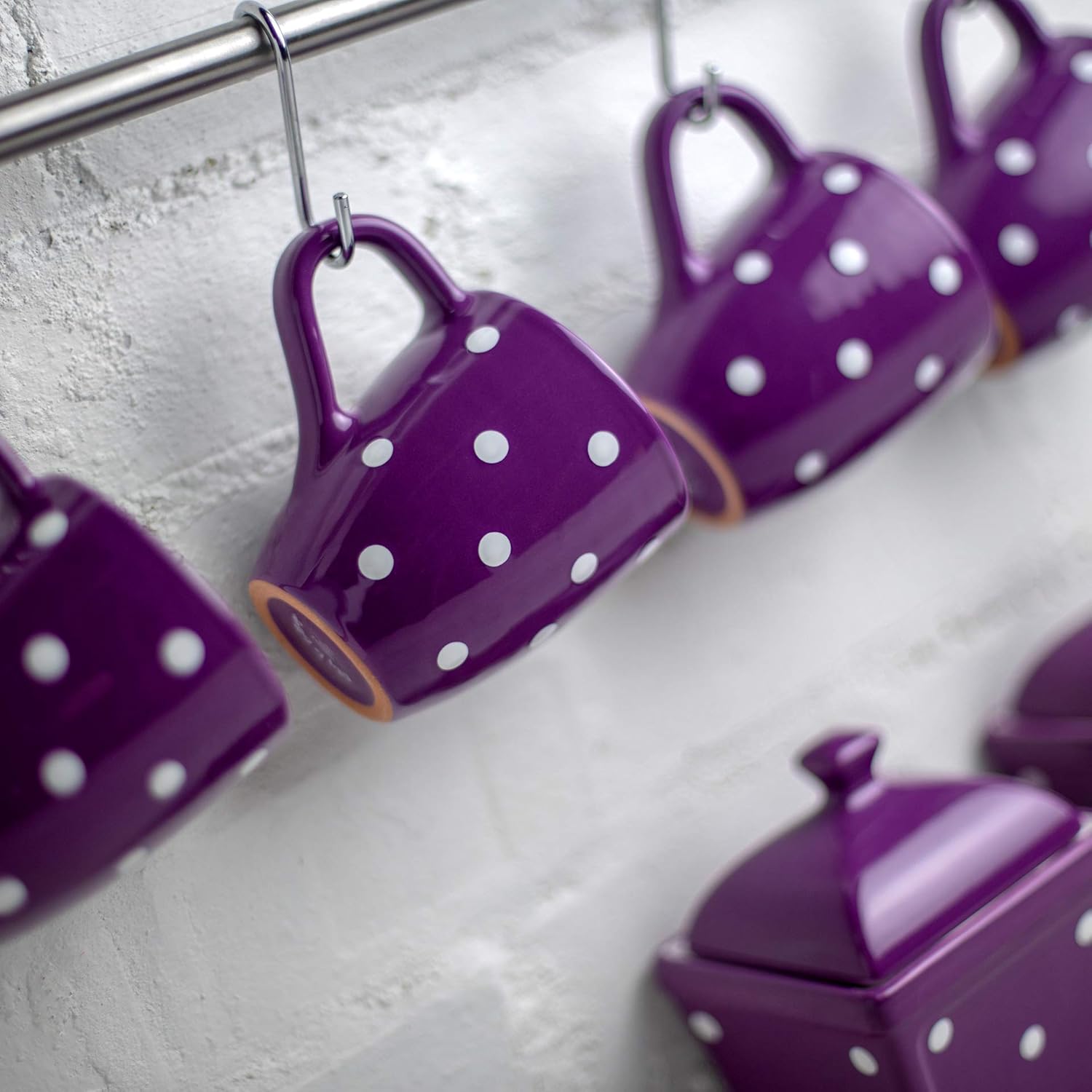 City to Cottage Ceramic Cappuccino Mug with Large Handle, 10oz Coffee Mug for Latte Hot Chocholate Tea, Daily Morning Dring at Home Office Work, Christmas Housewarming Gift Purple Polka Dot - Image 6