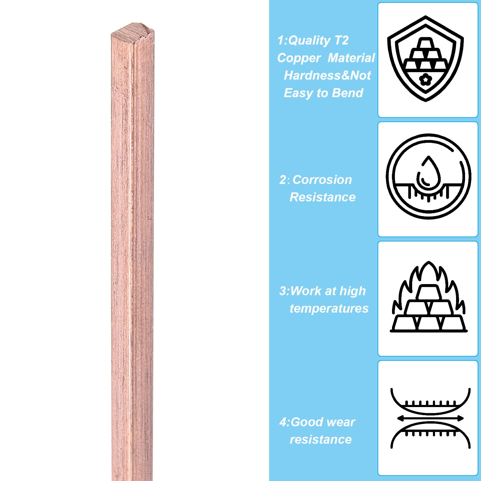 PATIKIL 0,12x0,12x19,69" T2 Kupfer Vierkantstange, massiver Flachstangen-Vorrat für Handwerk, Wartung, elektrische Architekturdekoration, Kupfer