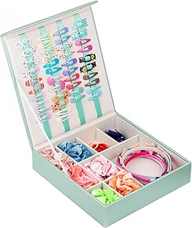 Girl's Hair Accessory Organiser - Mint Green Box With Hair Clip, Headband & Scrunchie Holder