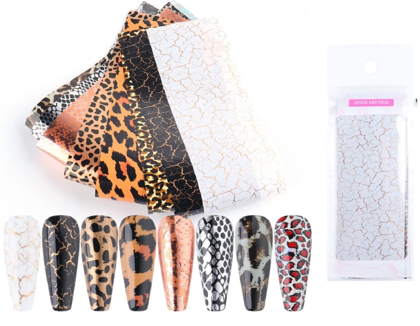 S.A.V.IS.A.V.I 10 Strip Set Animal Leopard Snake Pattern Nail Foil Transfer Sticker DIY Manicure, 20x4 CM per Sheet