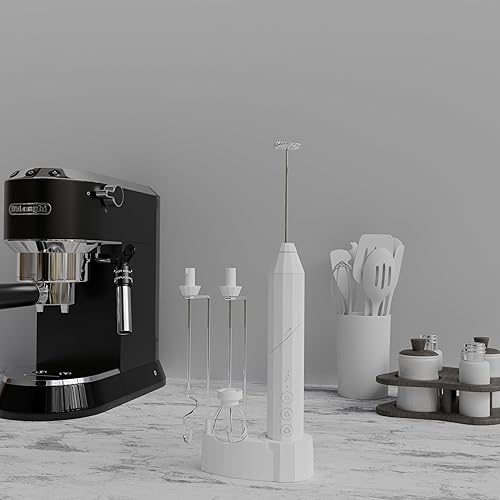 Miniatura 7 de NUEIYMI Espumador de leche recargable con soporte, batidor de mano eléctrico de mano con 3 velocidades, 3 cabezales de acero inoxidable, 2 métodos