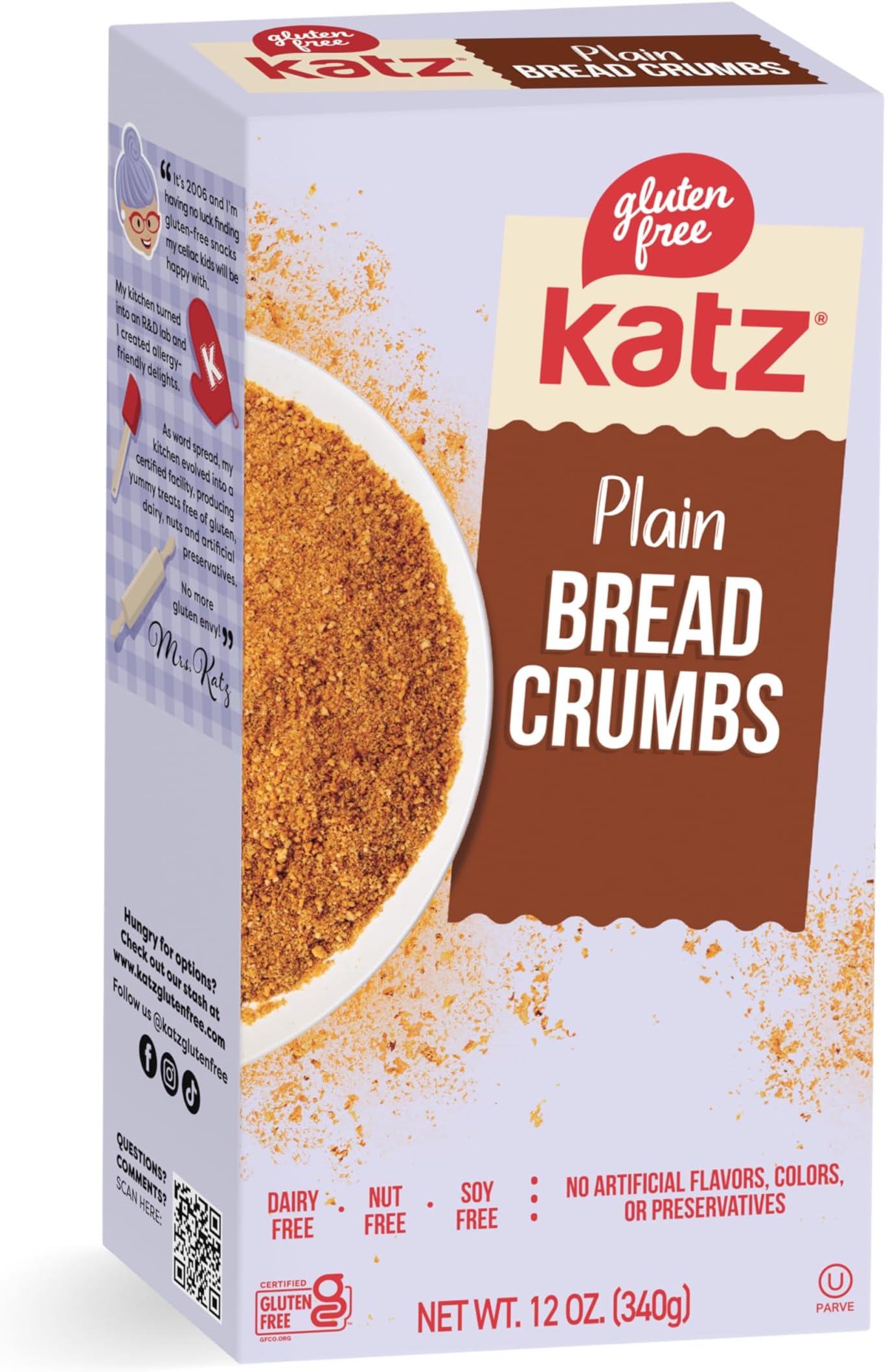 Bread Crumbs Plain Unseasoned. Crispy Flavorful Coating. Perfect for Baking & Cooking. Kosher, Dairy Free, Soy Free, Nut Free. 12 oz (Pack Of 1)