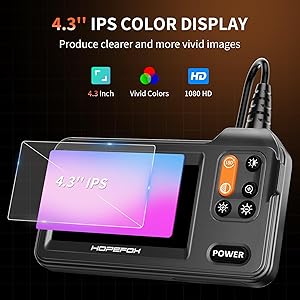 Borescope Camera with Light, HOPEFOX Endoscope Inspection Camera with 8+1 Adjustable LEDs, 4.3" Dual Lens Endoscope with 16.4ft Semi-Rigid Cable, 8mm IP67 Waterproof Lens-Gift&Cool Gadgets for Men