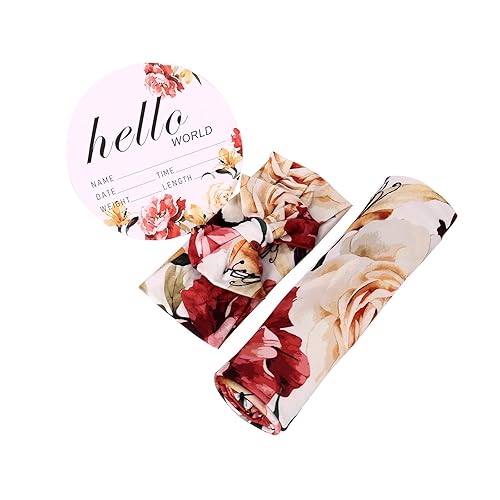 Miniatura 3 de Galabloomer Conjunto de diadema de manta de recepción con estampado de flores para bebé