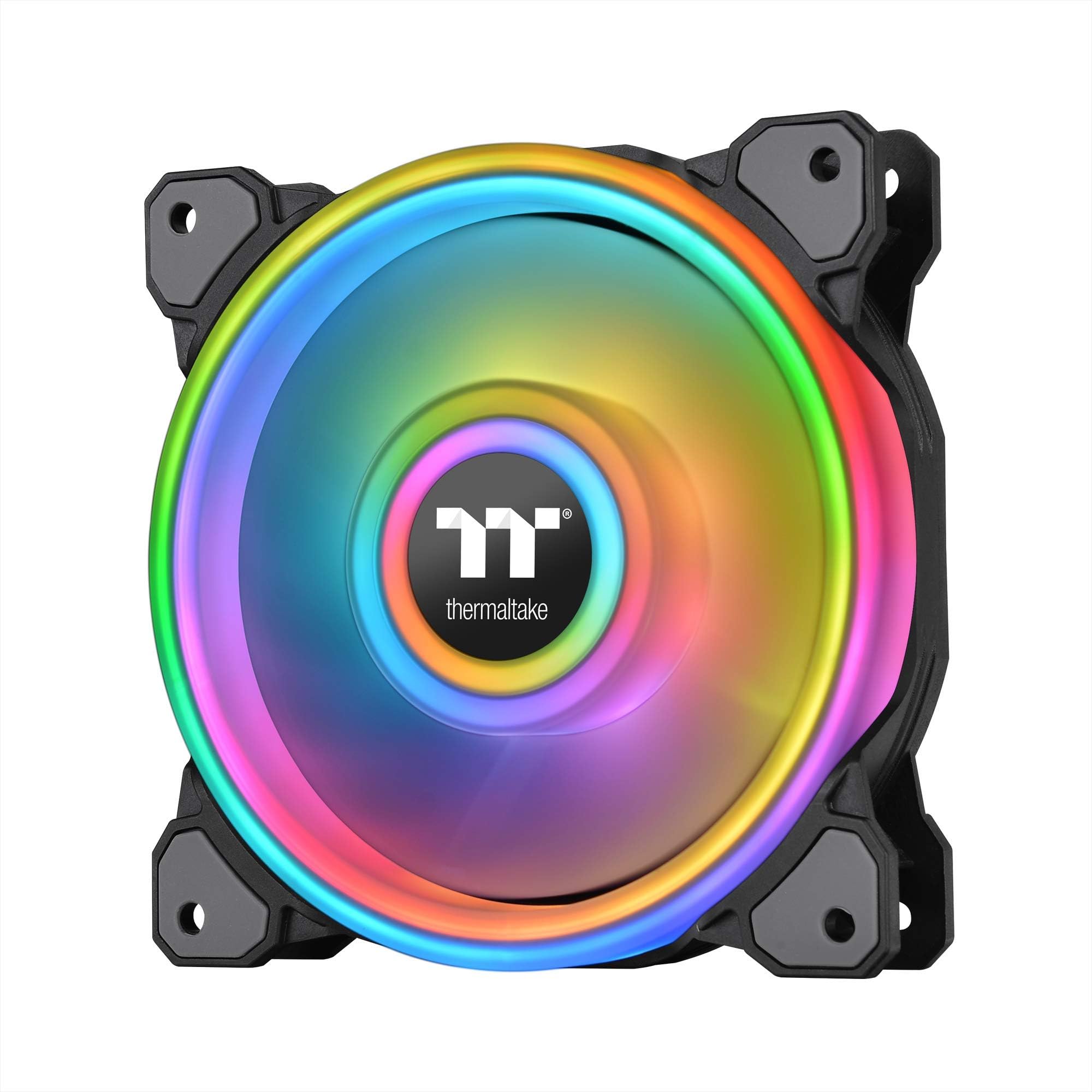 Thermaltake Riing Quad 140mm 16.8 Million RGB Color(Alexa, Razer Chroma) Enabled 4 Light Rings 54 Addressable LED 9 Blades Hydraulic Bearing Case/Radiator Fan,Single Pack, CL-F089-PL14SW-C, Black