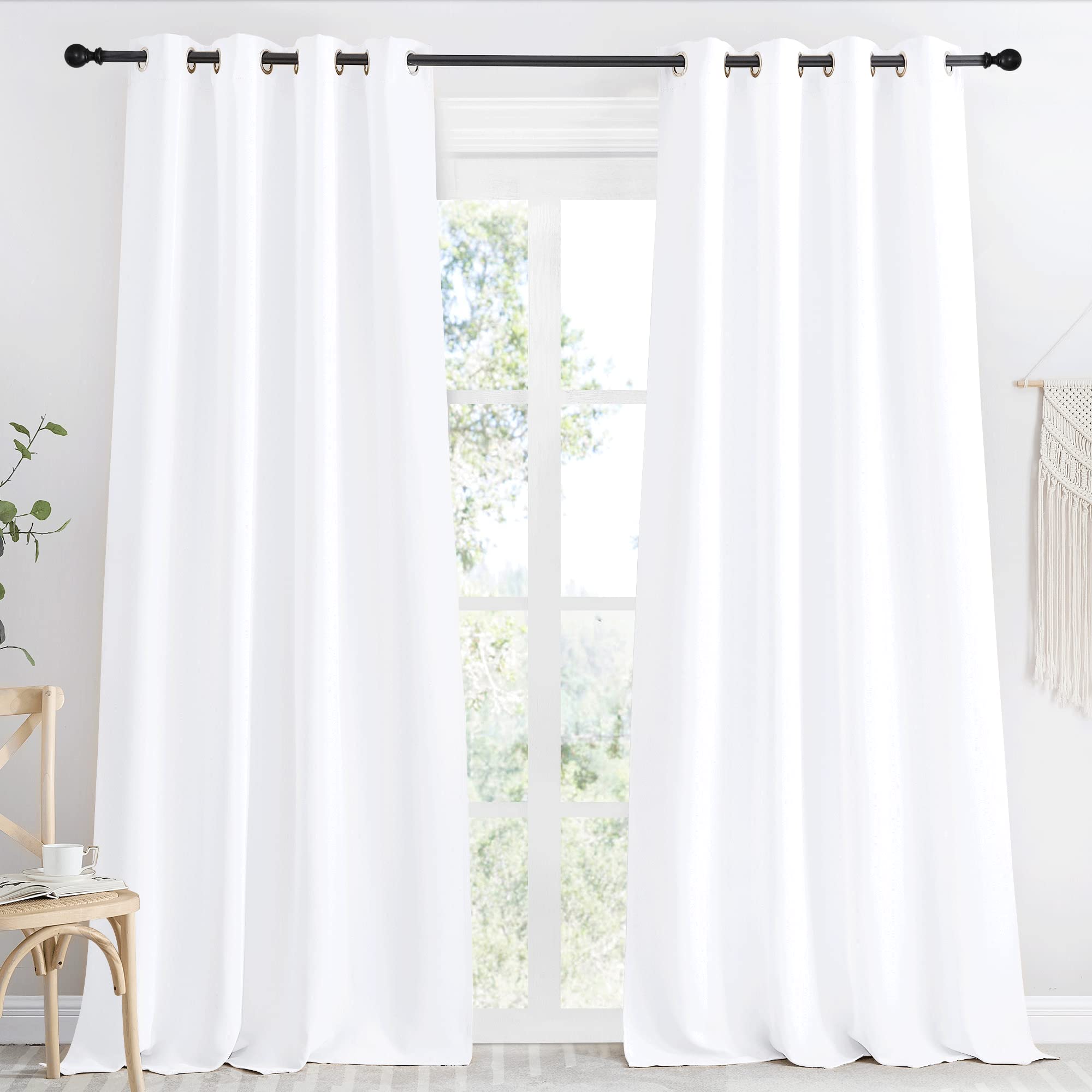 NICETOWN Room Darkening Window Treatment Curtain, Pure White, Single Panel, 55 by 96, Energy Smart Thermal Insulated Block Out Sunlight Shade & Blind for Bedroom with Grommet Ring Top