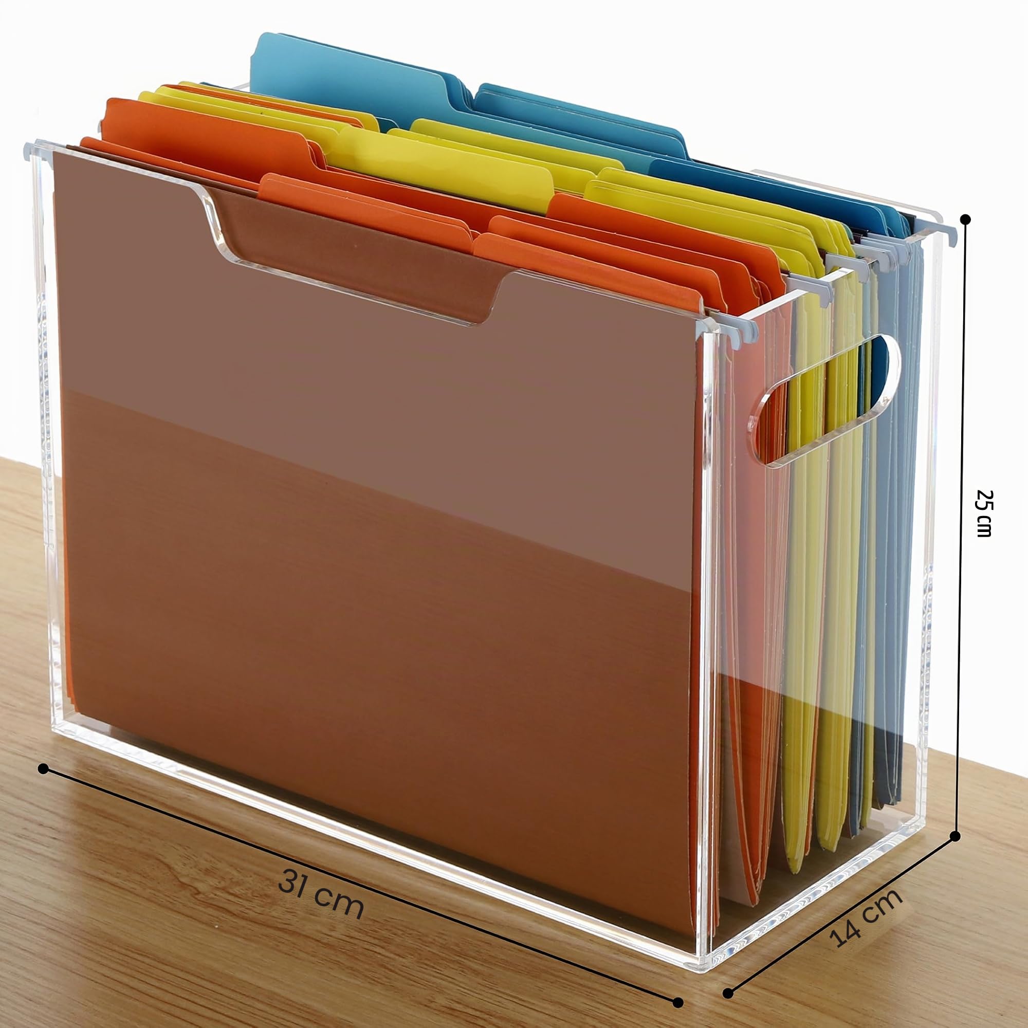 DINGHUO Acryl-Aktenordner, Hängeregistratur-Organizer, Aktenhalter mit Griffen für Briefgröße/A4, transparente Aktenbox, Schreibtischordner, Aufbewahrung für Büro, Heimarbeit, 1 Stück