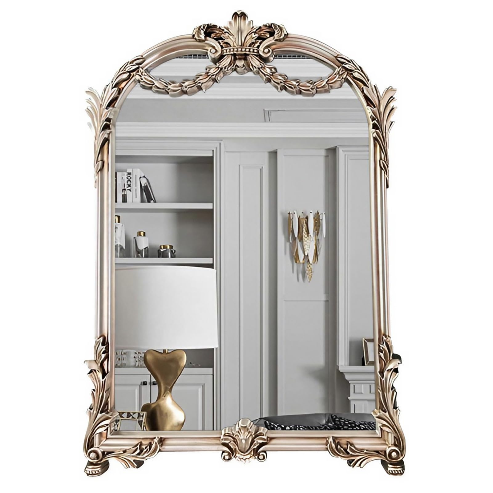 FGXHHS Antique Mirror for Wall, 60×90 cm Ornate Baroque, Traditional Decorative Hanging Vanity Living Room Bedroom Dining Fireplace (Antique Silver)