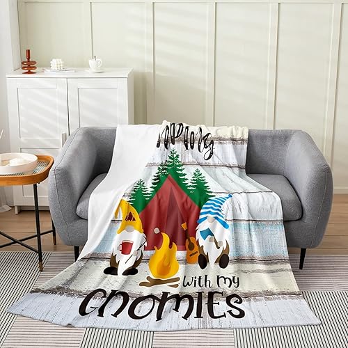 Miniatura 2 de Manta de forro polar para niños, linda manta de franela de gnomo para campamento, para cama, sofá, niñas, gnomos de dibujos animados, manta mullida