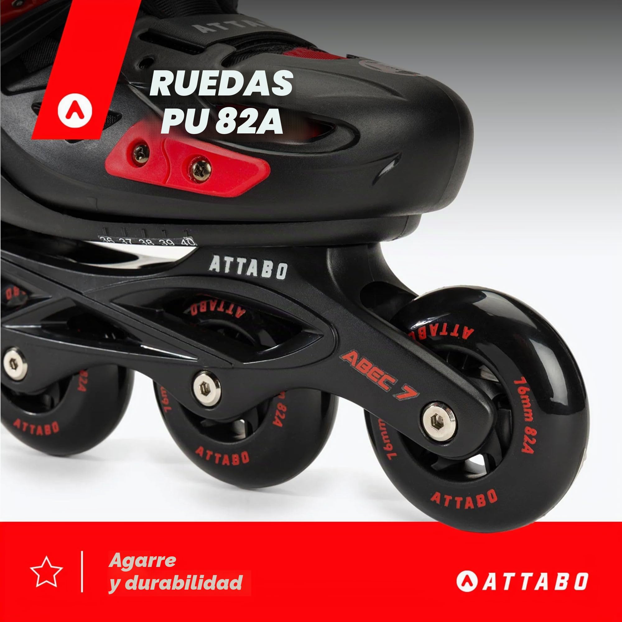 ATTABO Patines en línea APX Tamaño 31-40 Ajuste de Cinco etapas ABEC-7 Rodamiento rígido PP Carril Antiadherente PU Ruedas Frenado Fácil Ajuste Ajuste Color Negro/Blanco