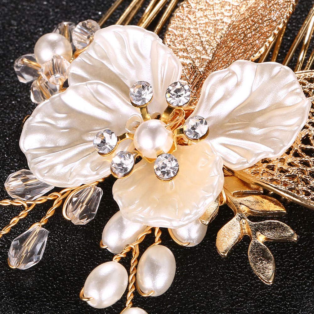 Grzebień do włosów dla panny młodej Grzebienie do włosów Akcesoria, Grzebień do włosów z muszli ślubnej Grzebienie boczne, Grzebień ze stopu perłowego Rhinestone (złoty), Akcesoria do włosów na sztu