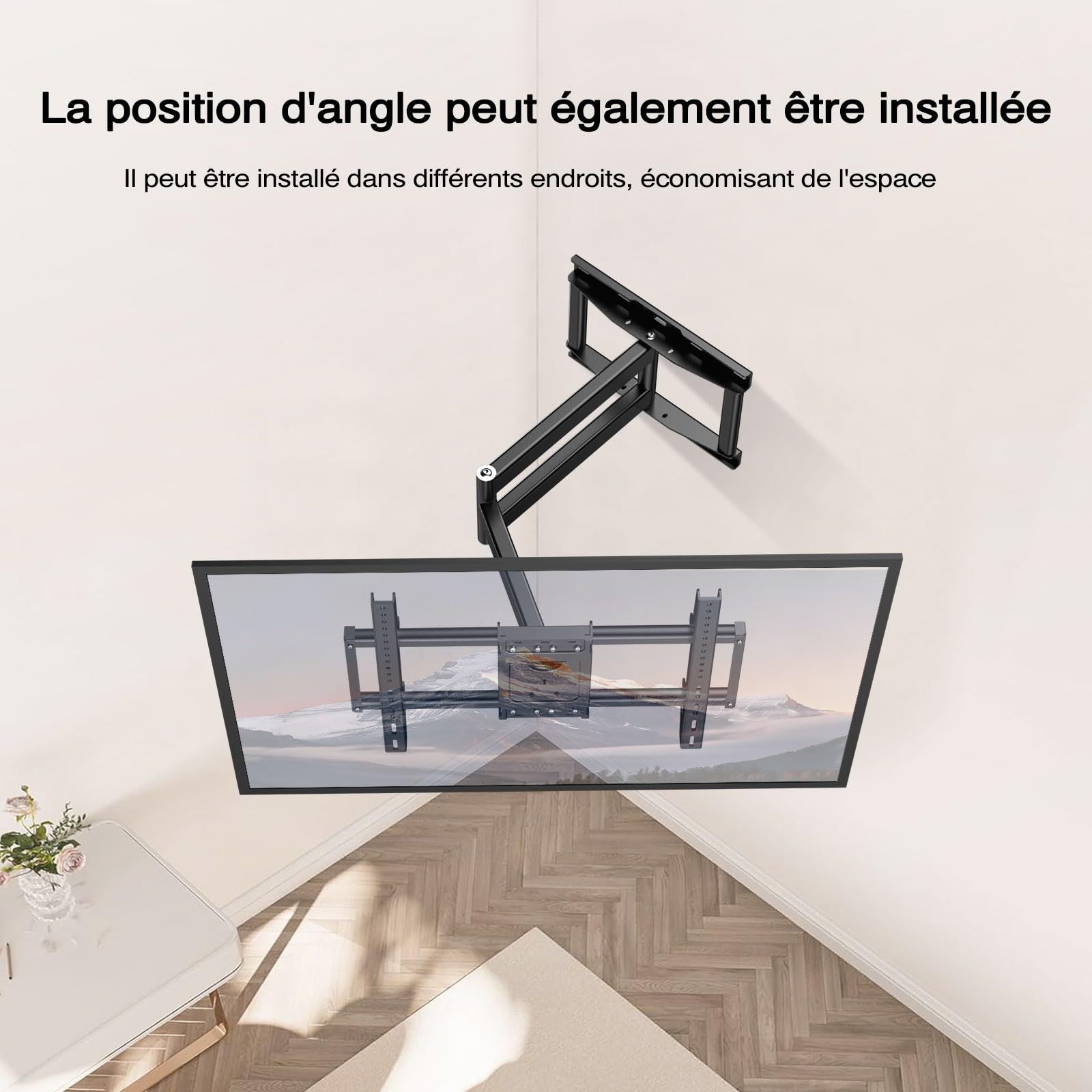 Support Mural TV Inclinable et Orientable avec Bras Long Extension pour 32-80 Pouces Écrans Plats/Incurvés,Fixation Murale TV Ajustable Pivotant à 90 Degrés jusqu'à 50KG Max VESA 600x400 mm