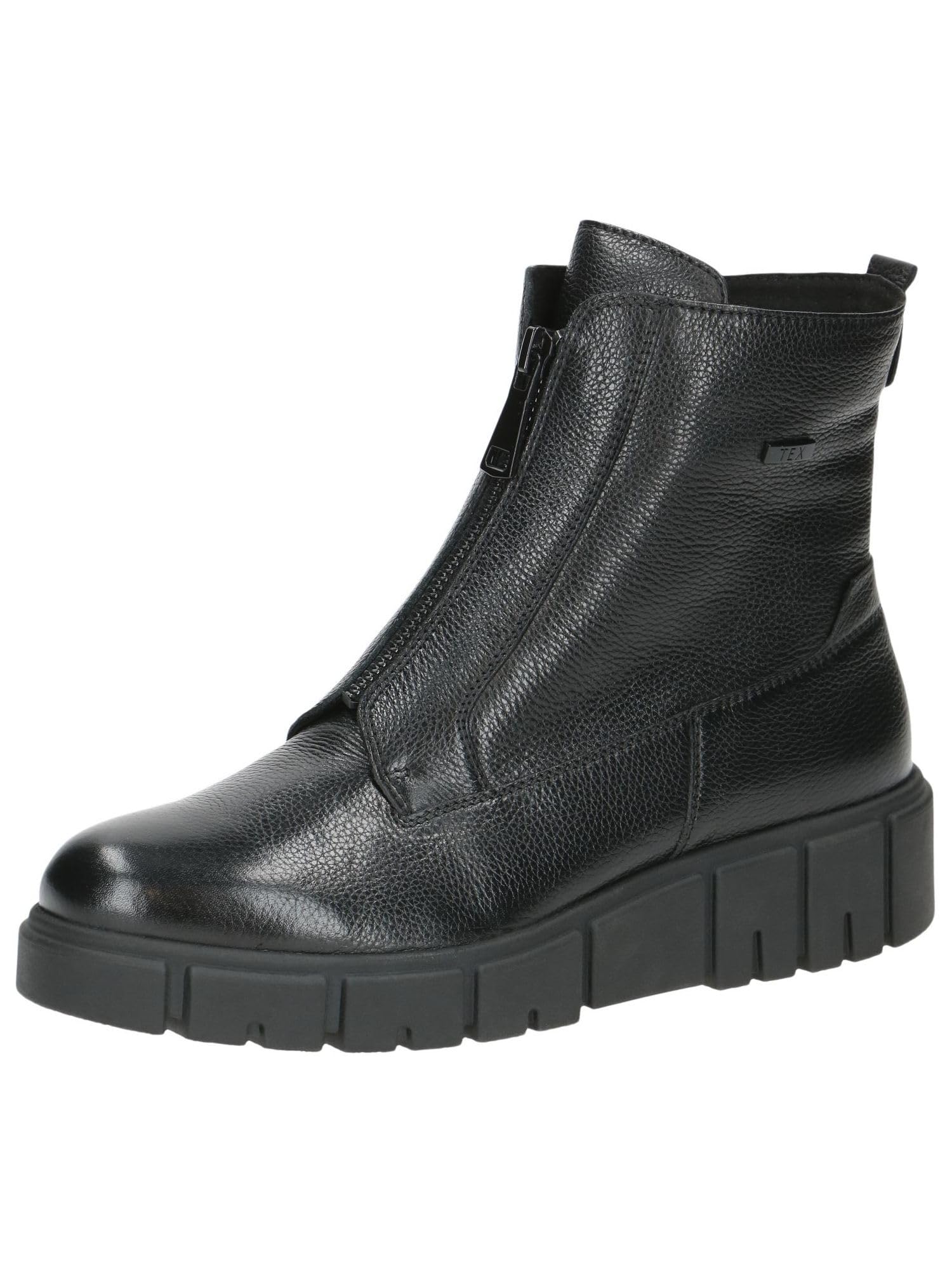 CAPRICE Women's flat leather boots water-repellent, Black (Black Nappa), 3.5 UK