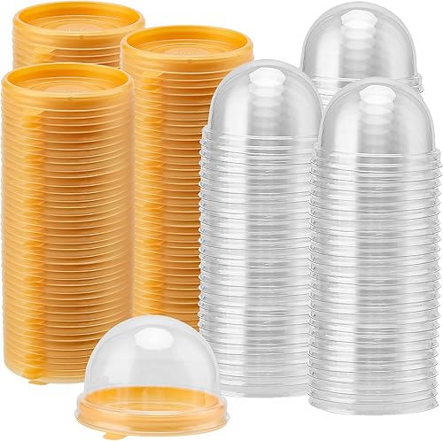 Paquete de 200 mini cajas de plástico para tartas, caja transparente para cupcakes con tapas de cúpula, cajas redondas para cupcakes de plástico