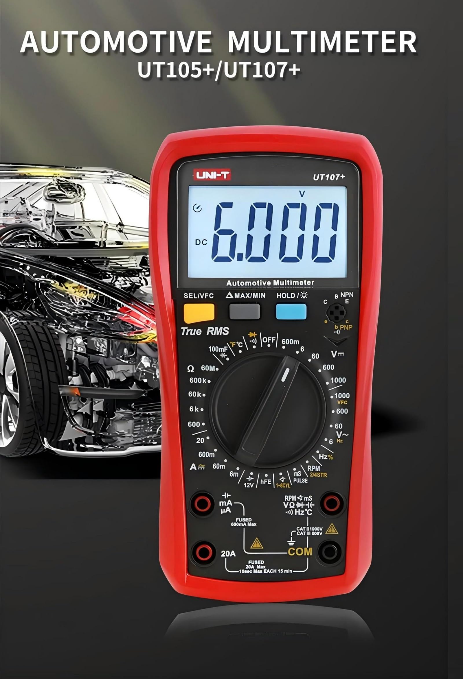 UNI-T UT107+ Automobile Multimeter High Precision True RMS Automobile Automatic Range Actual Value Digital Multimeter.