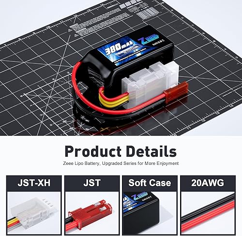 Miniatura 3 de Zeee 3S Lipo Batería 380mAh 11.1V 50C RC Batería con enchufe JST para FPV Drone Quadcopter UAV Racing Helicóptero Avión RC Barco RC Car RC Modelos
