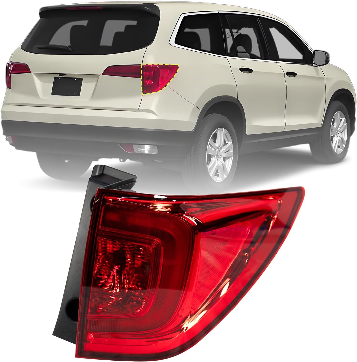 Outer Tail Light Assembly Compatible with 2016 2017 2018 Honda Pilot Replacement for 33500TG7A01 HO2805107 Rear Brake Taillight Tail Lamp Right Passenger Side