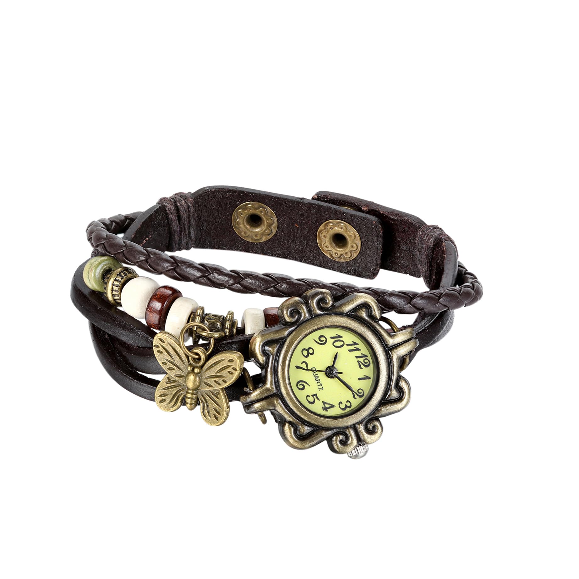 Women's Braided Leather Straps Butterfly Charm Bracelet Bangle Watches Quartz Business Casual Wrist Watch Friendship Anniversary