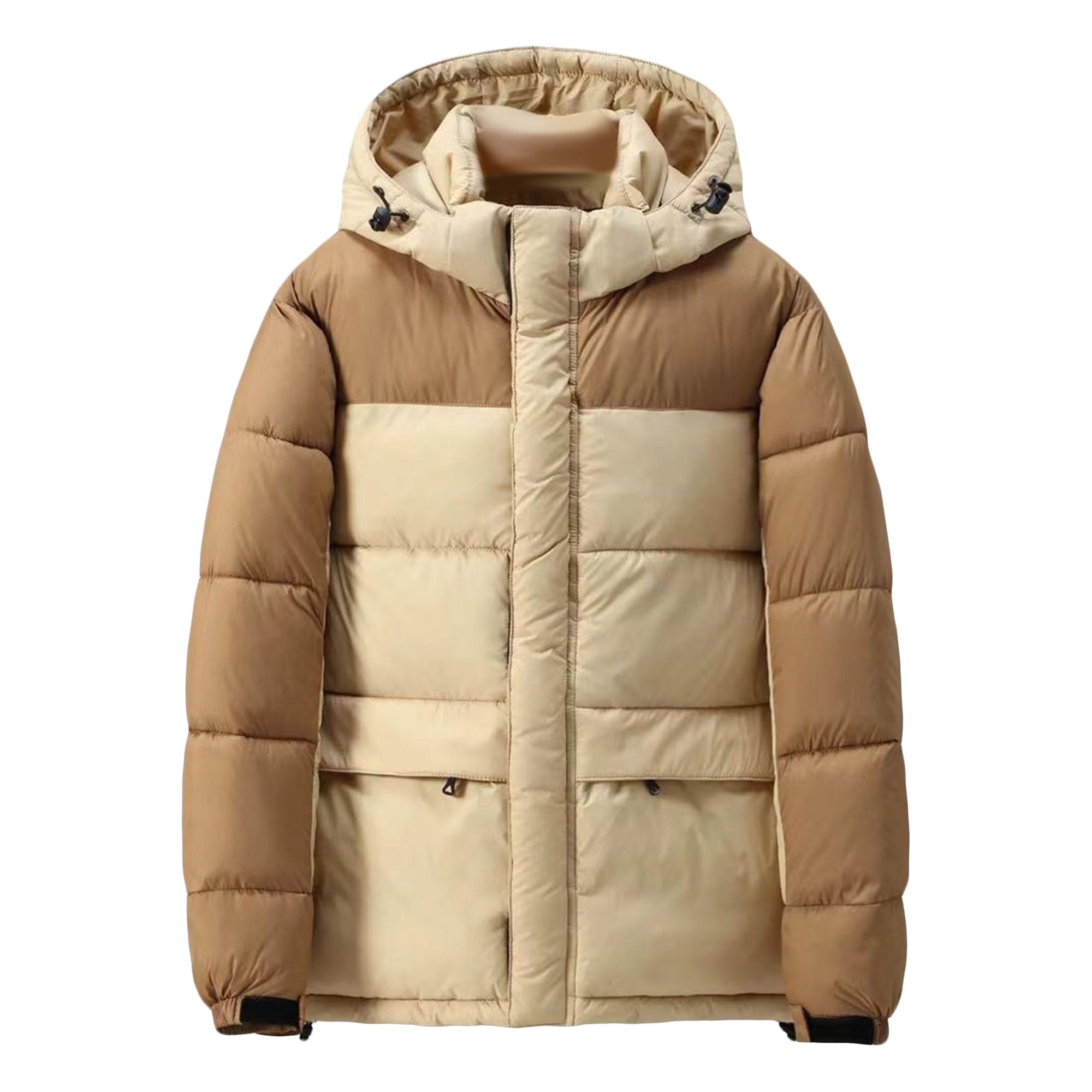 Piumino da uomo con cappuccio a blocchi di colore, leggero, invernale, trapuntato, imbottito, invernale, spesso e caldo