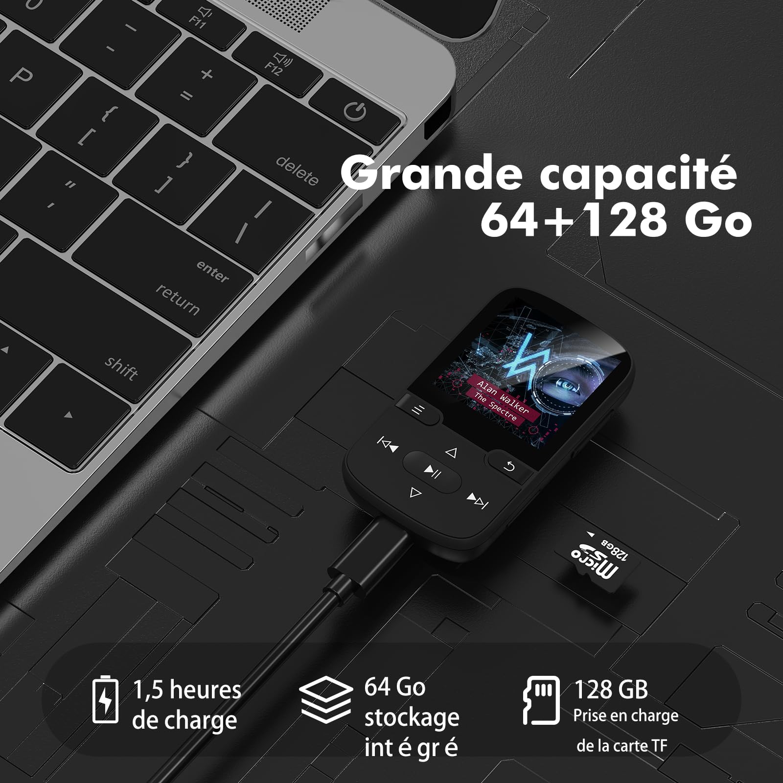 64 Go Lecteur MP3 Bluetooth 5.3 avec Clip, Lecteur de Musique HiFi Portable