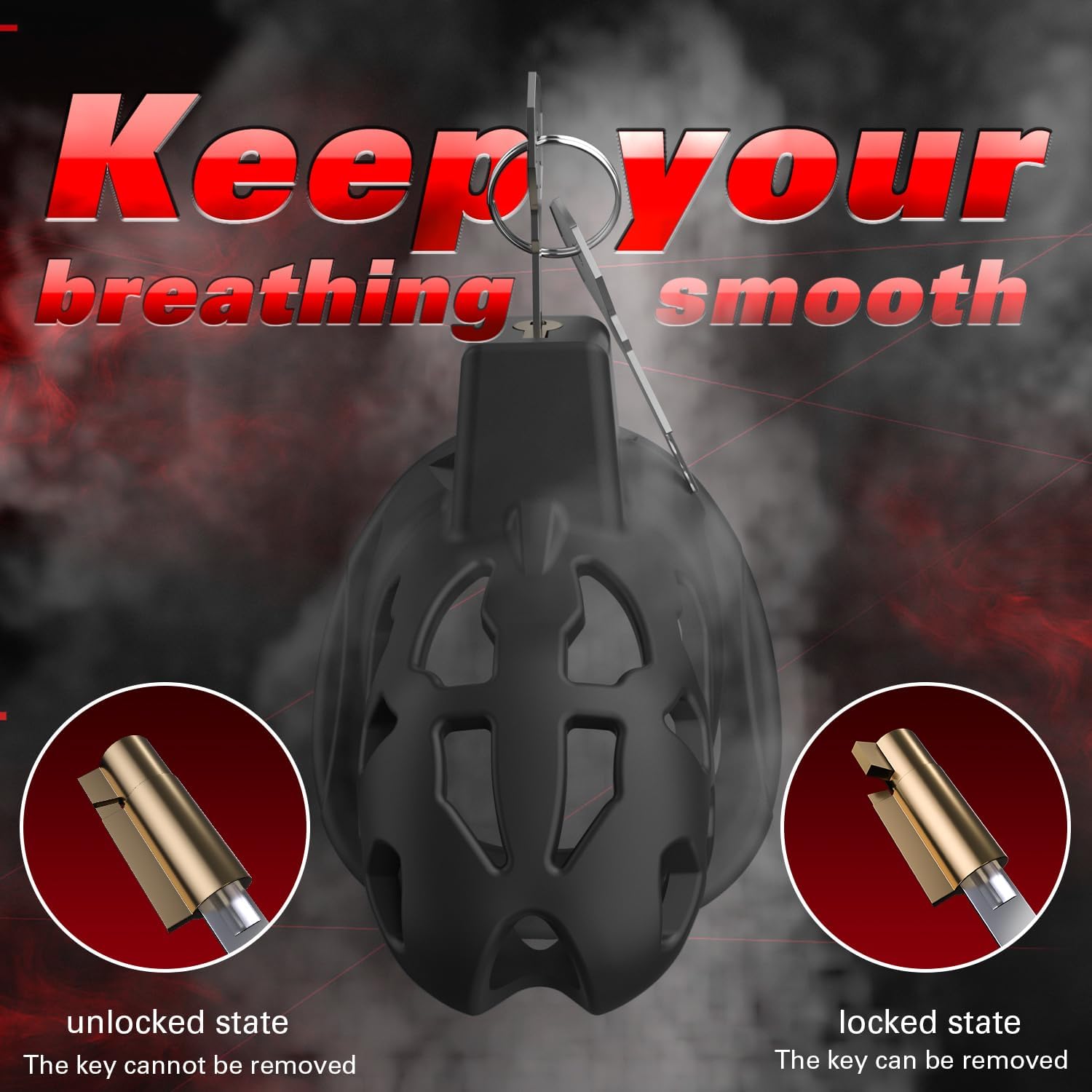 Male Chastity Cage - Yivans Lightweight Chastity Device Cock Cage with 5 Penis Rings, Invisible Lock & 3D Hollow Design, Penis Cage Can Be Weared for Long Time to Penis Bondage Control BDSM Play(A-S)