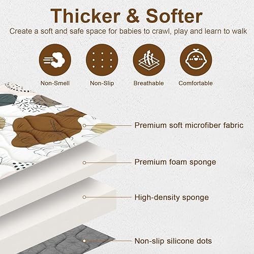 Miniatura 2 de Tapetes de juego para bebé para piso, tapete de juego de 50 x 50 pulgadas, tapete de juego de espuma acolchada suave y gruesa para bebés y niños