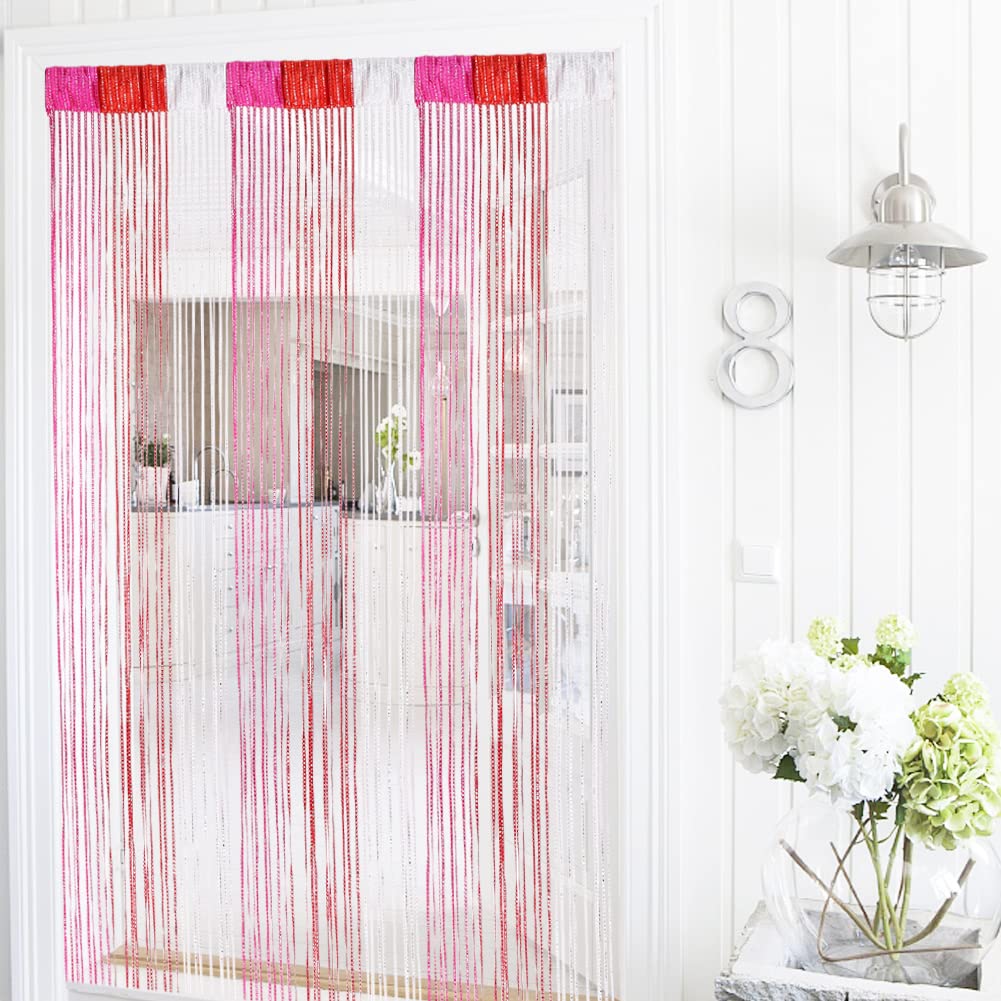 Vidillo Zasłona sznurkowa, brokatowa, biała, 100 x 200 cm, zasłona ścienna, dekoracja okna wystawowego, dekoracyjna zasłona działowa, ochrona przed owadami, na wesele, do kawiarni, restauracji