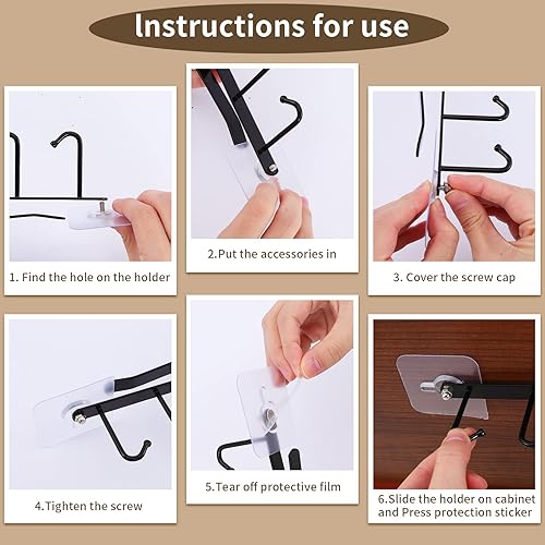 Miniatura 4 de 4 soportes para tazas de café debajo del gabinete, soporte para tazas de café con 6 ganchos para tazas, ganchos adhesivos para utensilios de cocina,