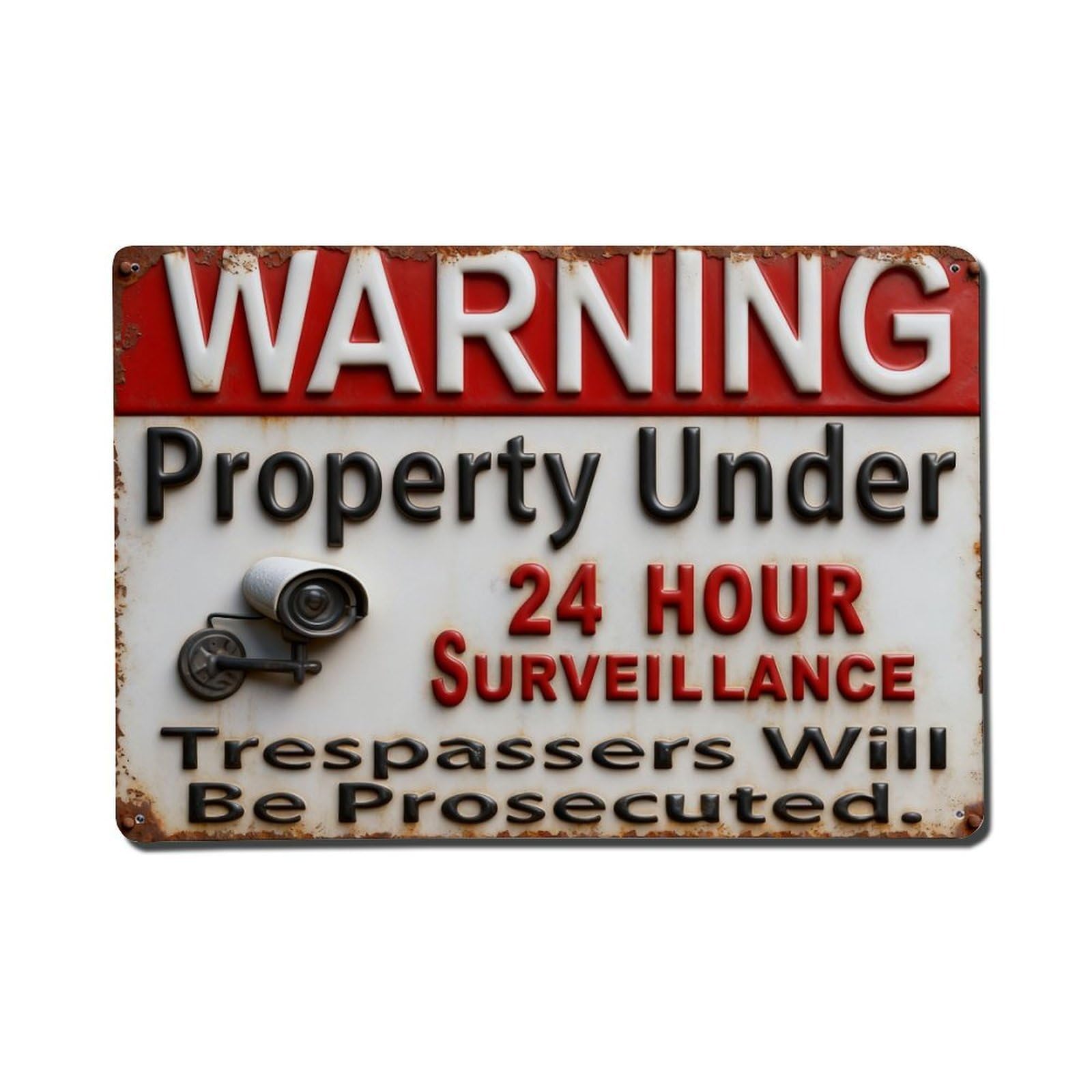 Iageret Vintage Warning Property Under Surveillance Trespassers Prosecuted Metal Tin Sign Retro Wall Decor, Bar Garage Cafe Kitchen Home Wall Art Poster Decoration 8X12inches