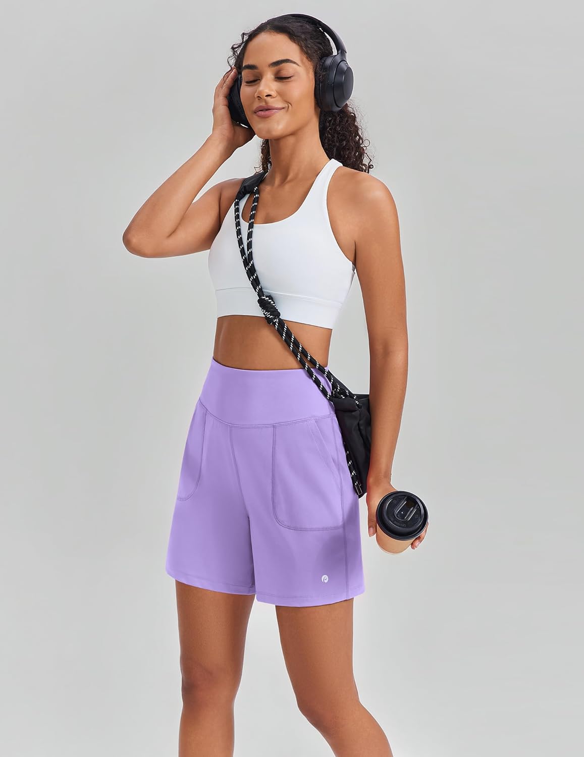 PINSPARK Women's Athletic Shorts 6" High Waisted Yoga Shorts with Pockets Soft Tummy Control Workout Running Shorts for Gym - Image 5