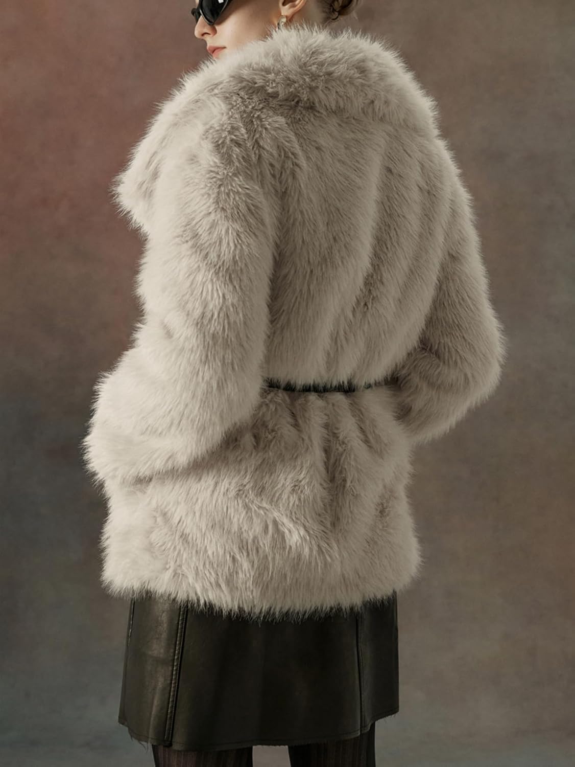 Women Faux Fur Jacket Fluffy Fleece Coat Short Cropped Long Sleeve Lapel Button Down Fuzzy Winter Outerwear - Image 4