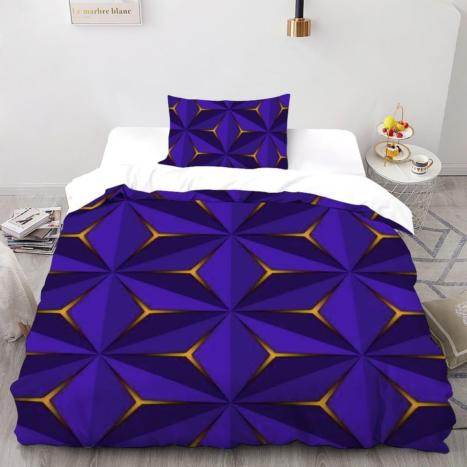 Parure de lit 3D microfibre violette 135x200cm facile à repasser