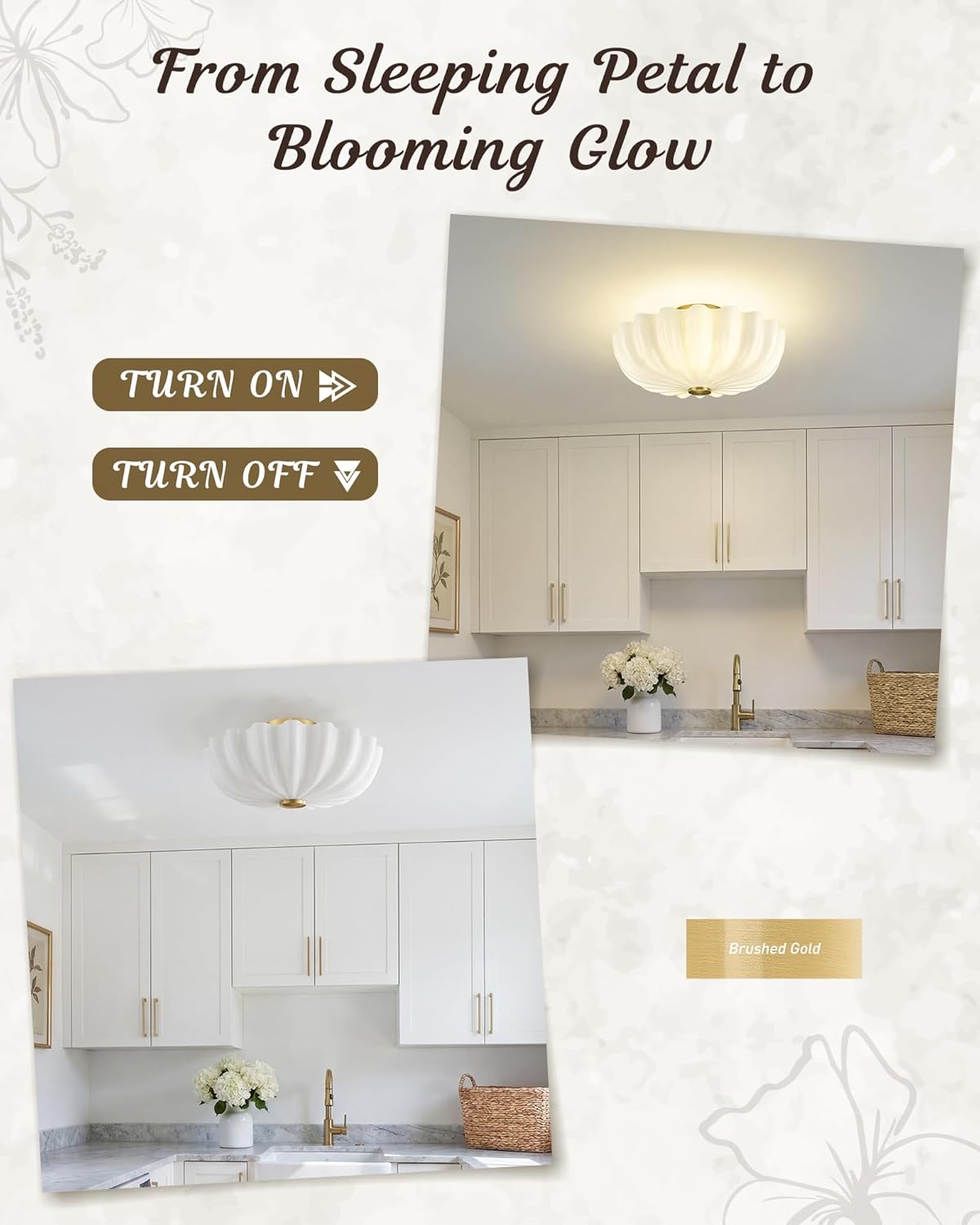 HWH INVESTMENT Semi Flush Mount Ceiling Light, 2-Light Modern Ceiling Light Fixture for Kitchen, 16 Inch Hallway Light Fixtures with Scalloped Milk White Glass, Brushed Gold Finish, 5HJX111F BG-MW