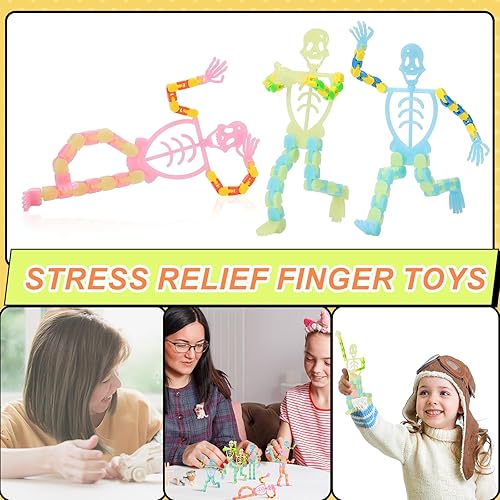 Miniatura 6 de Poen 30 piezas de esqueleto de Halloween juguetes transformables de Halloween, juguetes fluorescentes pequeños de esqueleto que brillan para dedos,