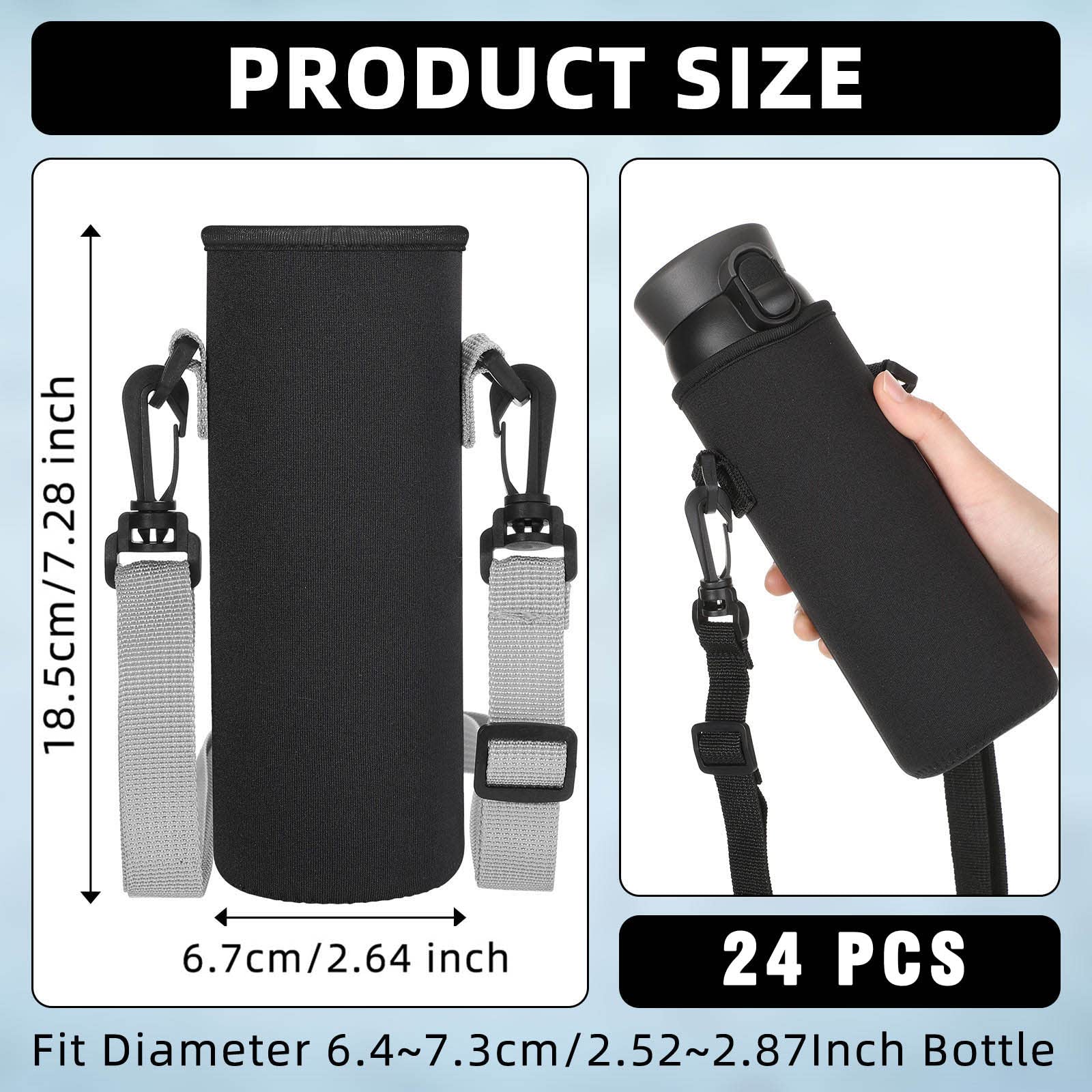 Rtteri 24 Stück Neopren-Wasserflaschenhülle mit Schultergurt, Wasserflaschenhalter, 900 ml, Wasserflaschenträger, isolierte Wasserflaschenhülle, verstellbare Wasserflaschen-Tragetasche