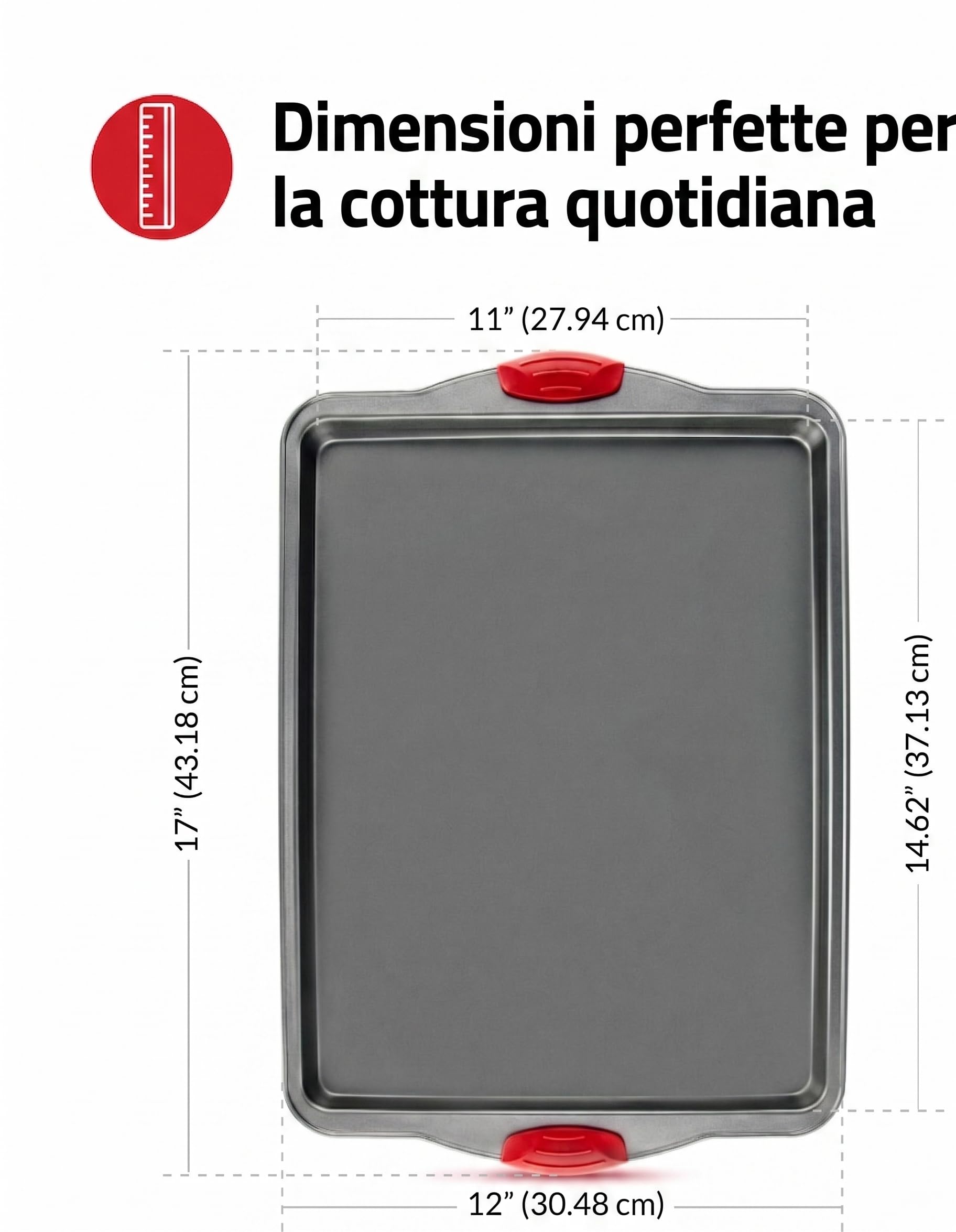 Set 3 Teglie da Forno Antiaderenti in Acciaio al Carbonio - Vassoio per Biscotti con Manici in Silicone, Placca da Forno Resistente a Deformazioni e Ruggine, Senza PFOA per Cottura Uniforme