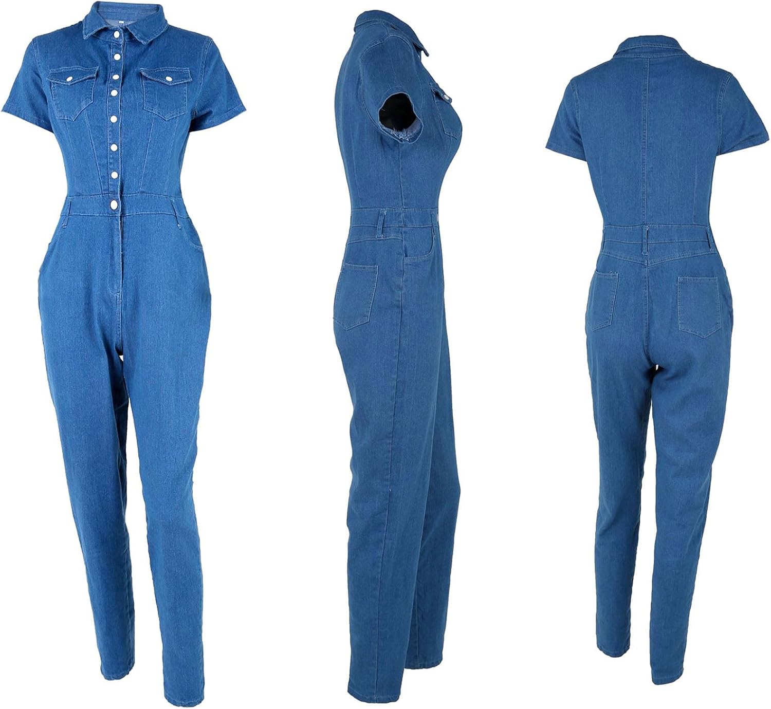 Sexyshine Women's Sexy Button Down Slim Fit Denim Long Jumpsuit Playsuit Lapel Full length Jeans Rompers Overalls - Image 3
