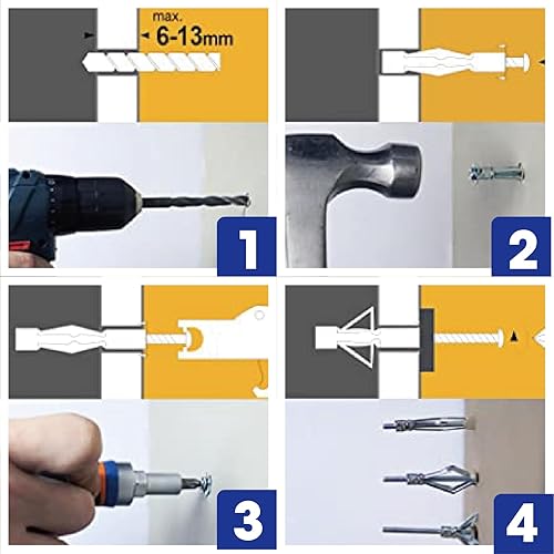 Miniatura 4 de T. K. Excelente juego de tornillos de anclaje de pared de acero chapado en zinc para paneles de yeso, kit surtido de varios tamaños, 68 piezas