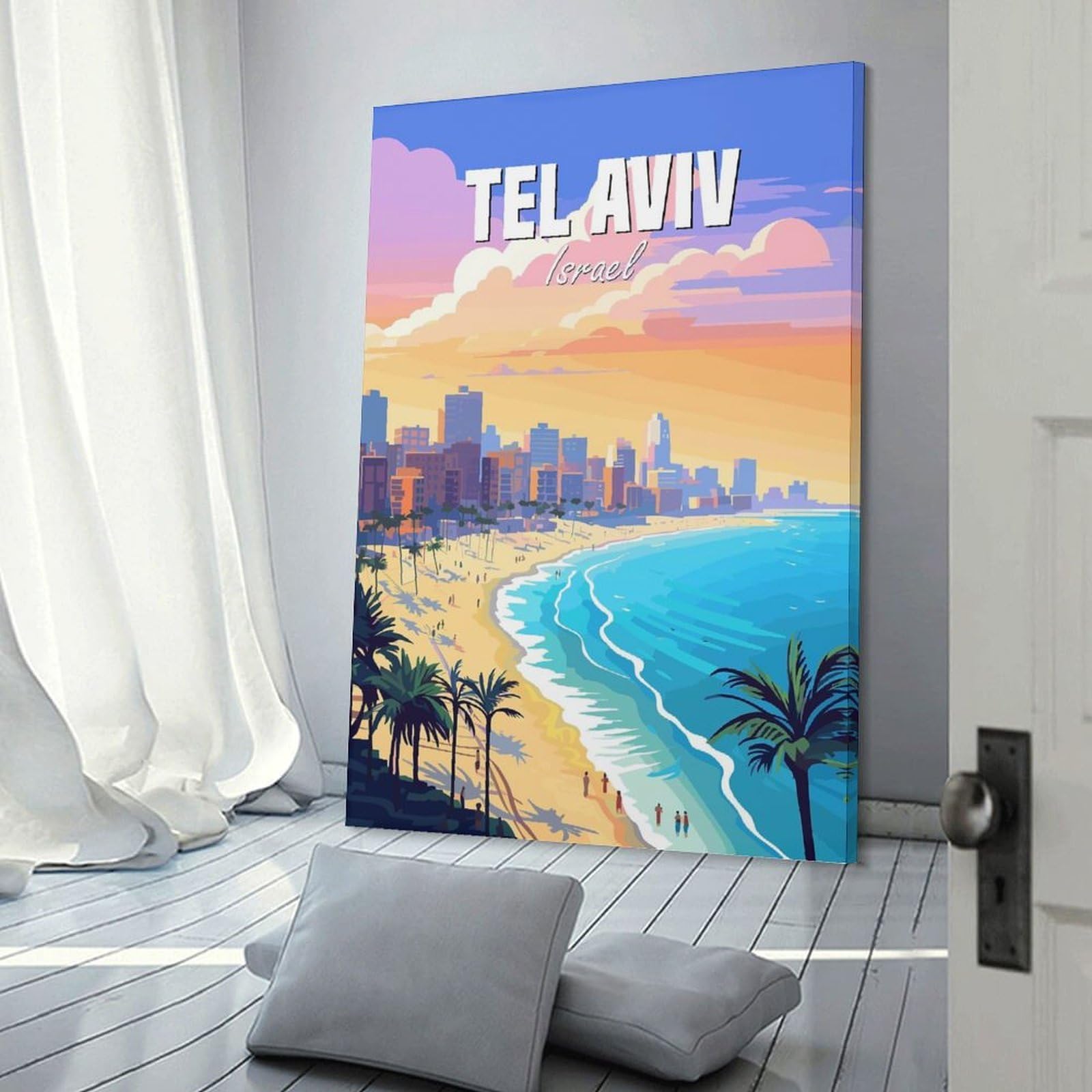 Junmoney Canvas Wall Picture Tel Aviv, 20x30inch(50x75cm), for Gallery Wall Decor And Room Displays, Decorative Artwork with Flexible Styling