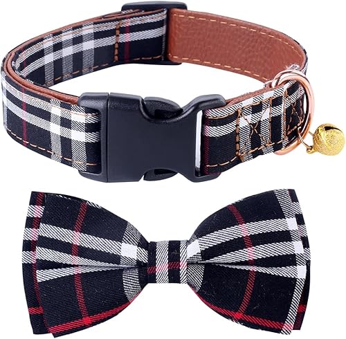 Miniatura 2 de Yizepet Collar de perro con corbatín - Collar ajustable para mascotas con collar de hebilla de plástico, patrón elegante para niños pequeños,
