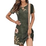Summer Dresses for Women 2025 Floral A-Line Dresses Flowy Short Sleeve T Shirt Dress Casual Loose Beach Mini Dress